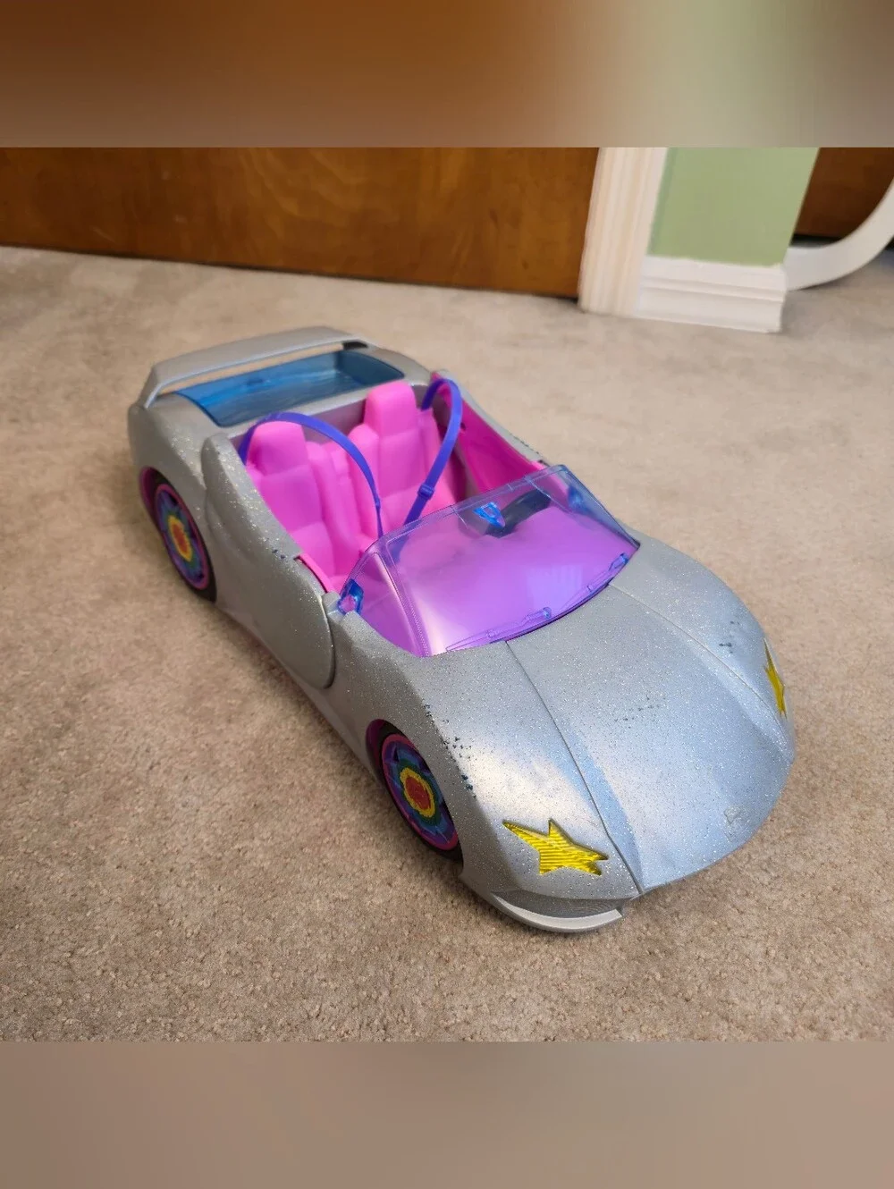 Barbie Extra Silver Sparkle Car w Pool Trunk Winged Doors Convertible Mattel